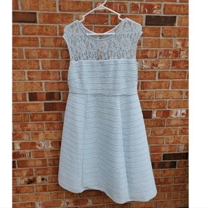 Light Blue Medium Motherhood Maternity Lace Neckline Dress
